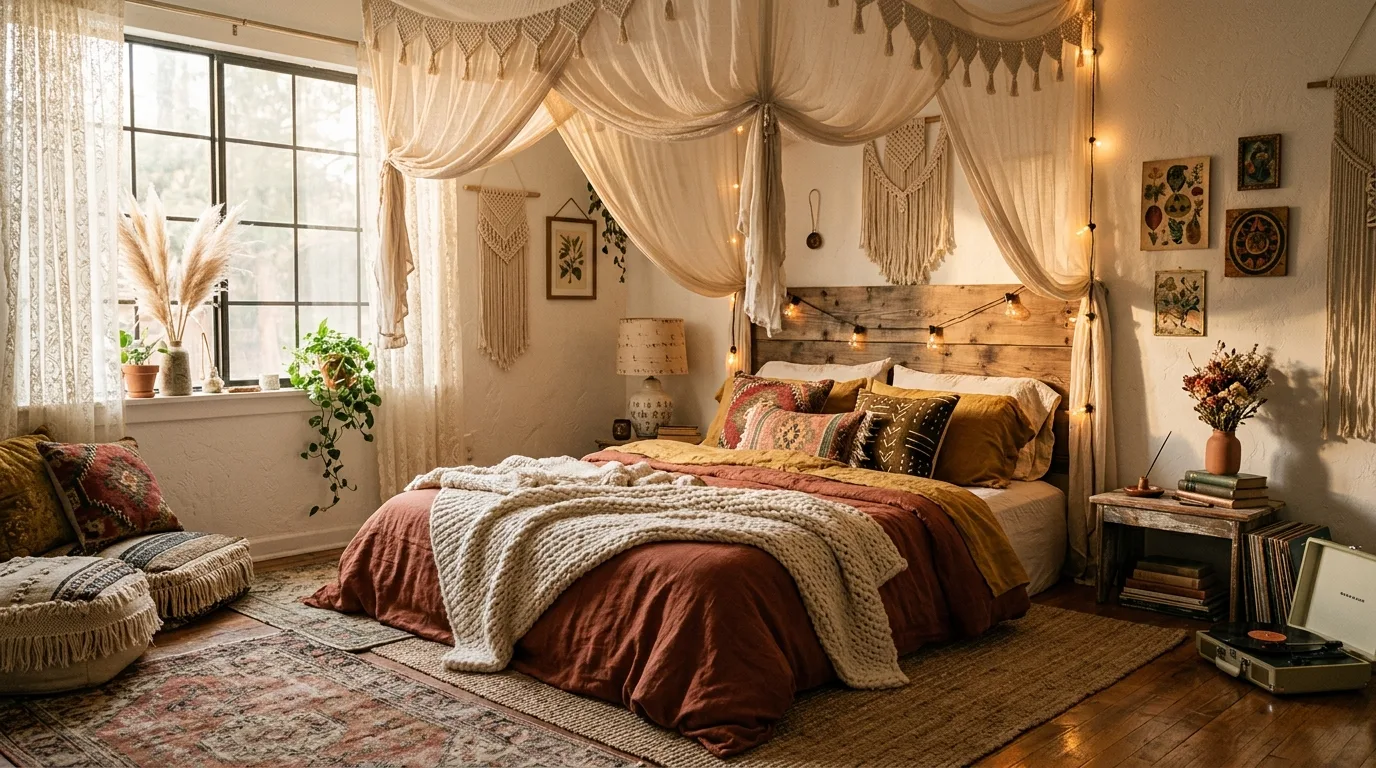 Finish with a bedroom that feels creative and restful inspiration for a boho bedroom.